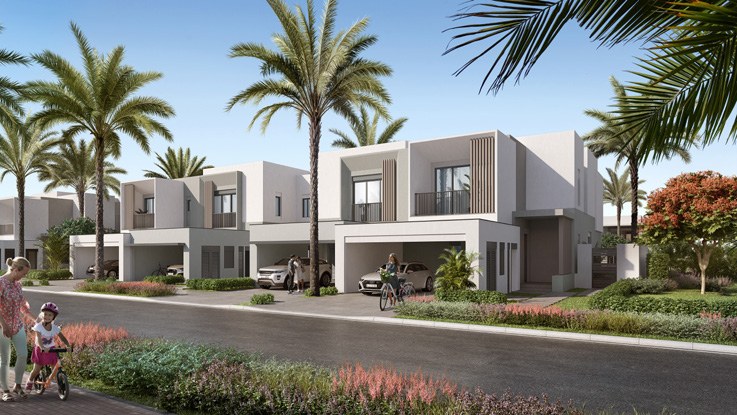 Townhouse front view render, Jebel Ali Village