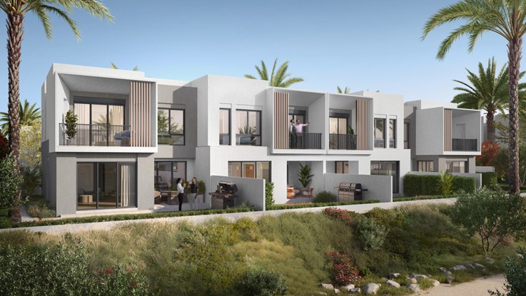 Townhouse rear garden view render, Jebel Ali Village
